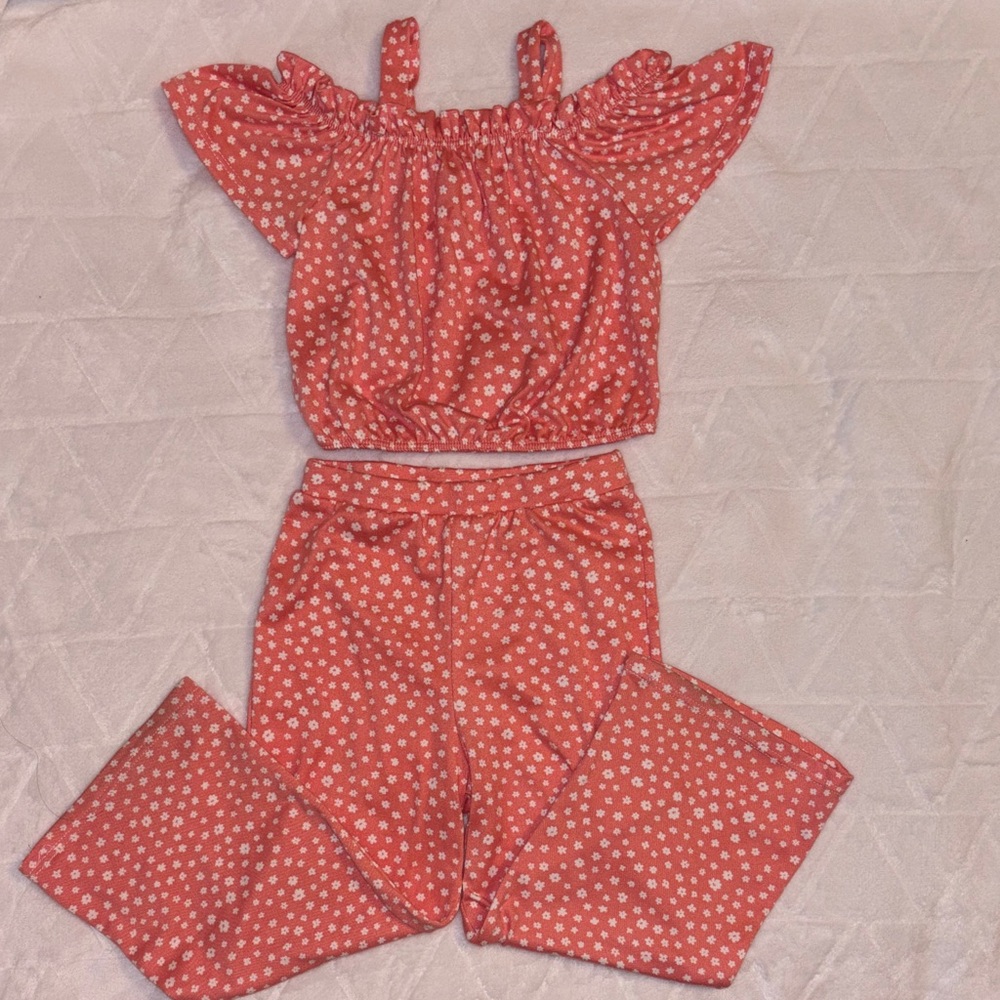 Floral Off-Shoulder Top and Pants Kids Set